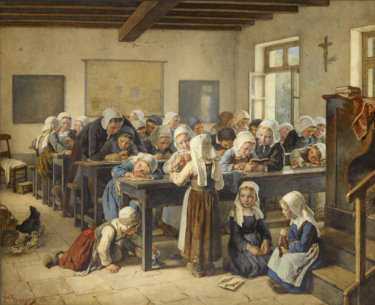 Een Bretons meisjesschool door Jules Trayer