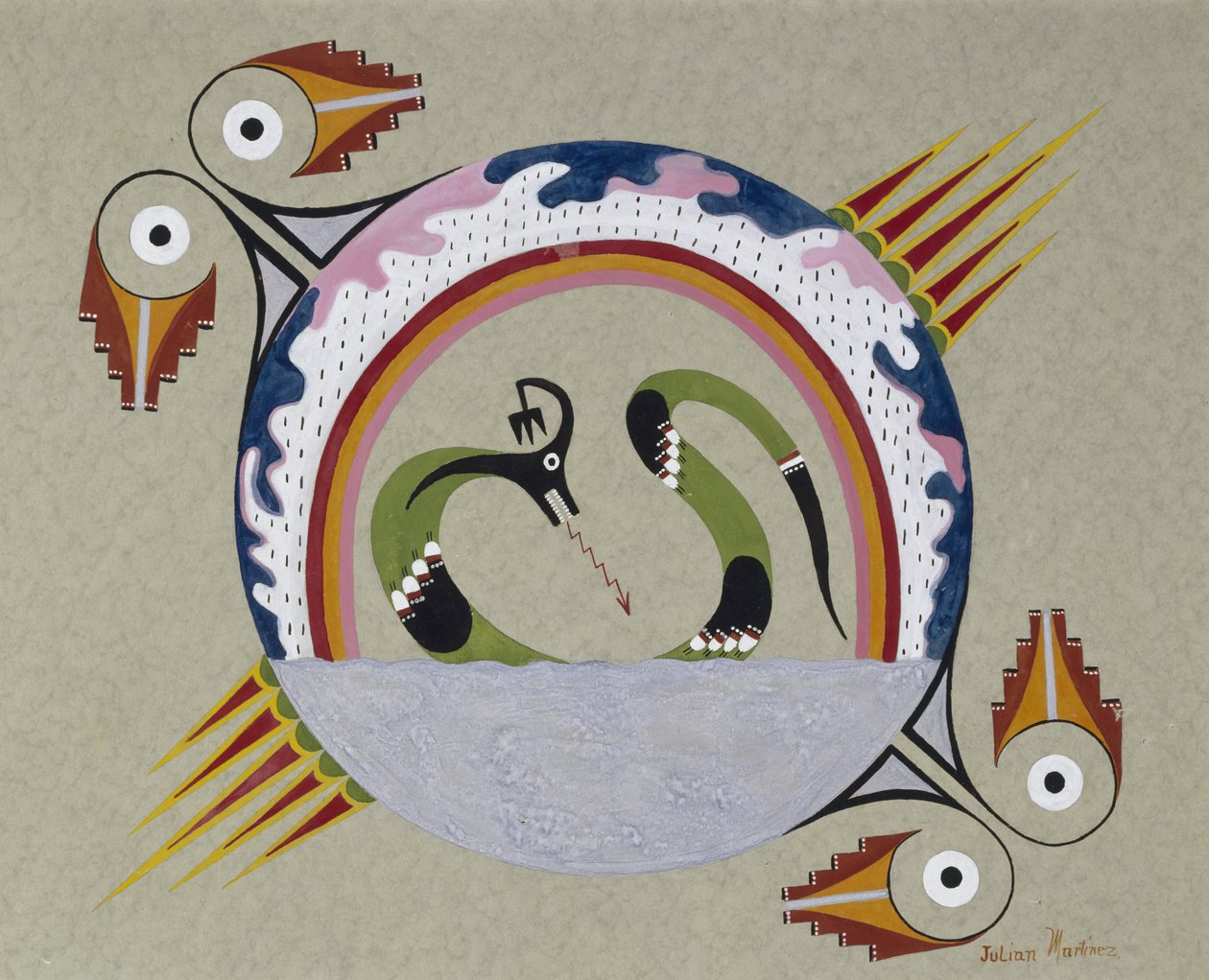 Gestileerd ontwerp van symbolen (Heilige Avanyu) door Julian Martinez