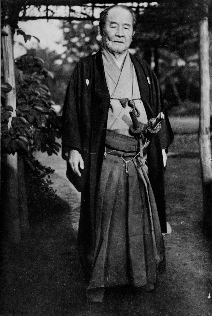 Burggraaf Shibusawa, 1840-1931 met zijn samoeraizwaarden, ca. 1900, 1921 door Julian Leonard Street