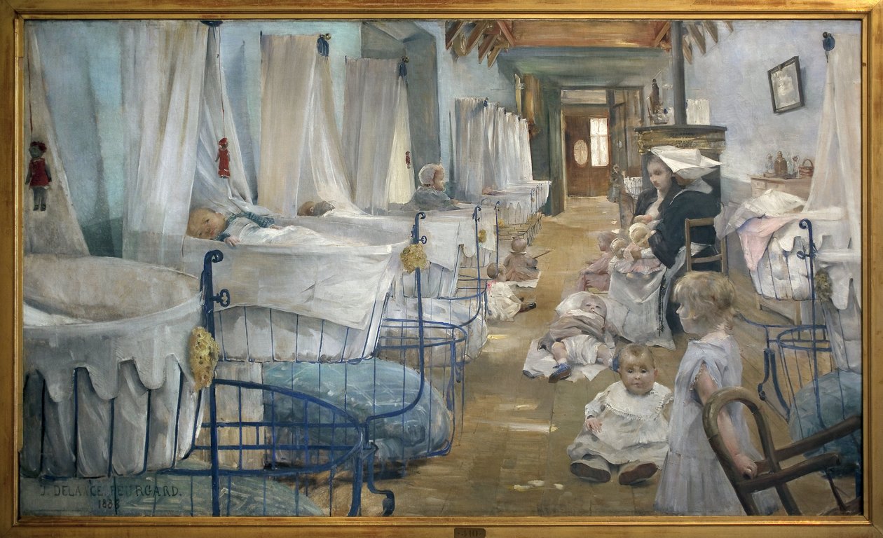De kribben. Schilderij door Julie Delance Feurgard (1859-1892). door Julie Delance Feurgard