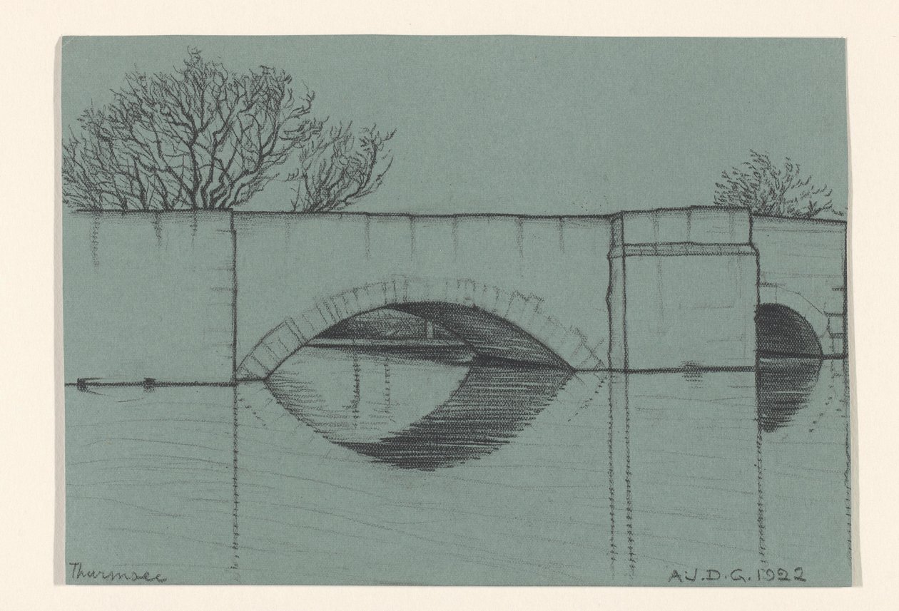 Brug, vermoedelijk bij het Meer van Thun door Julie de Graag (signed by artist)