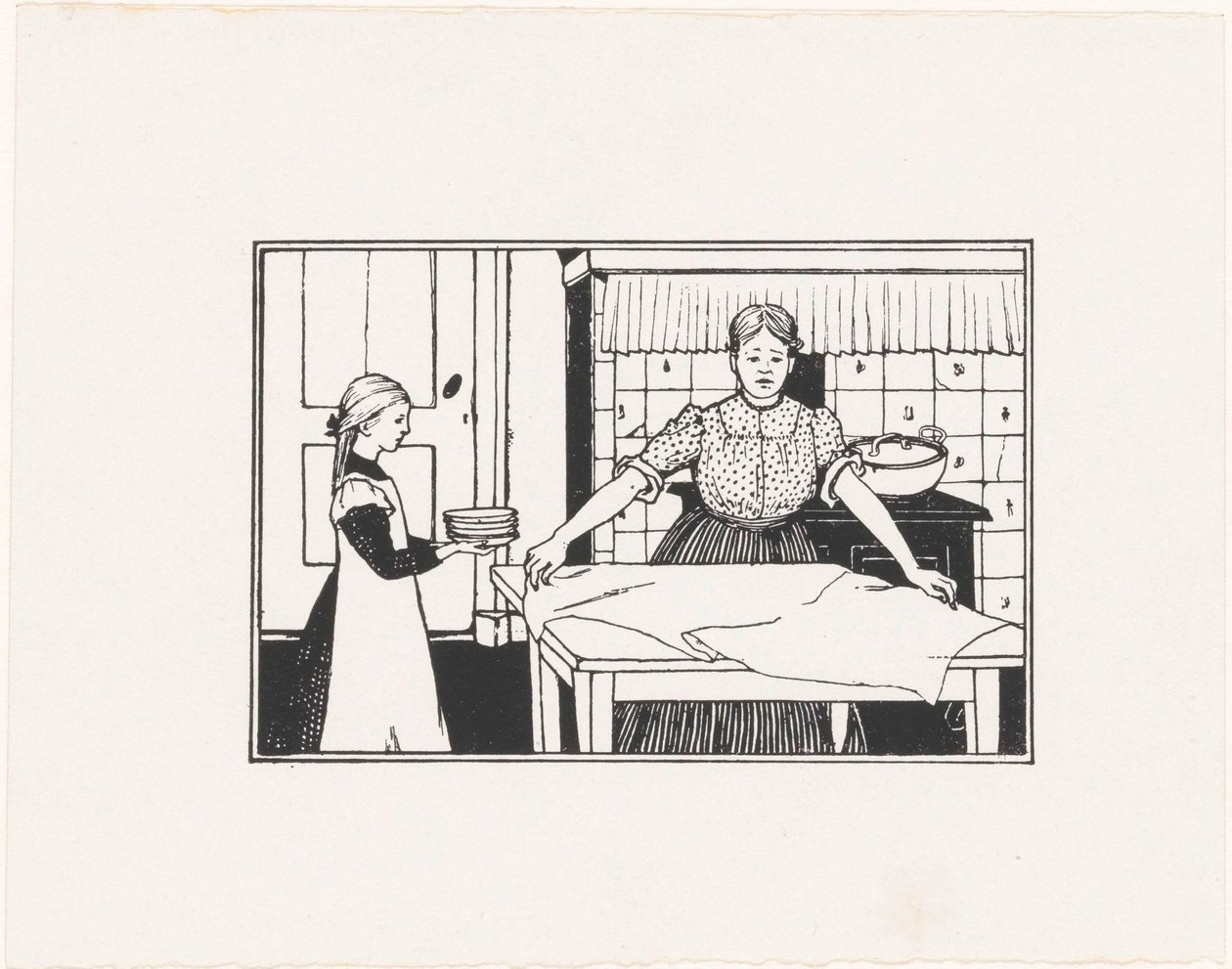 Vrouw en meisje dekken een tafel door Julie de Graag