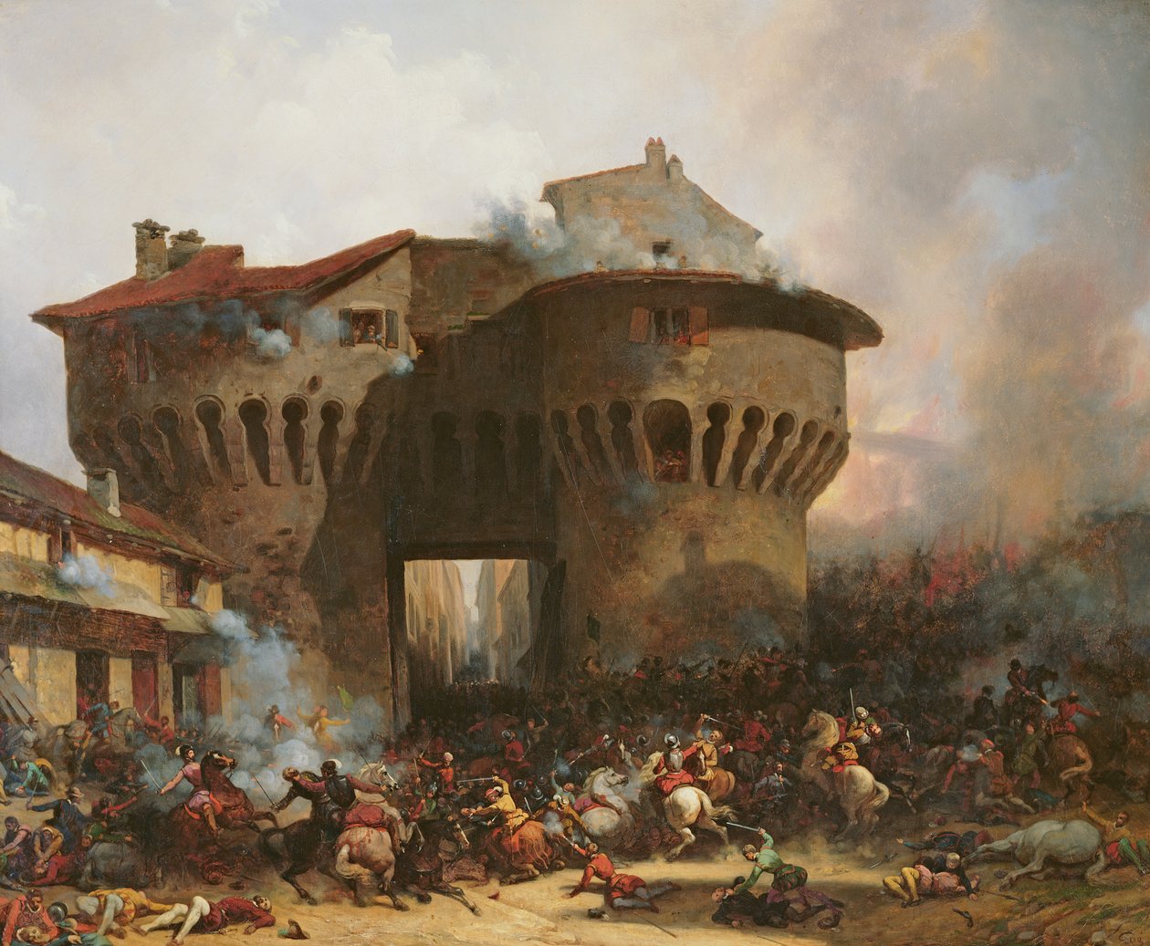 Gevecht bij Porte Pannessac in 1562, c.1833 door Julien Michel Gue