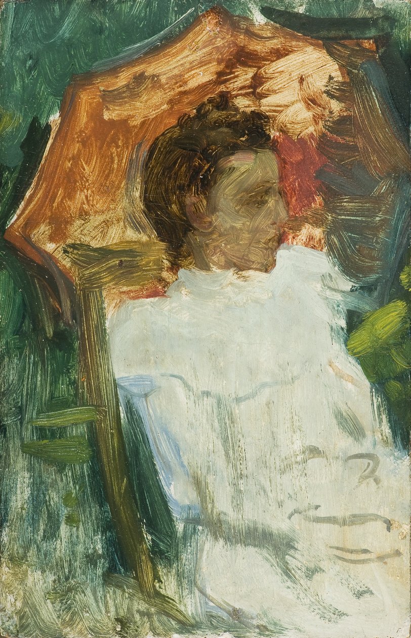 Jonge vrouw met parasol door Julio Romero de Torres