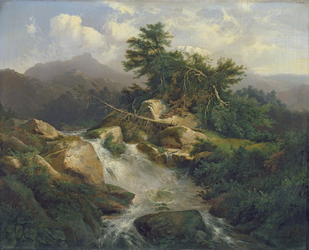Boslandschap met Waterval door Julius Bakof