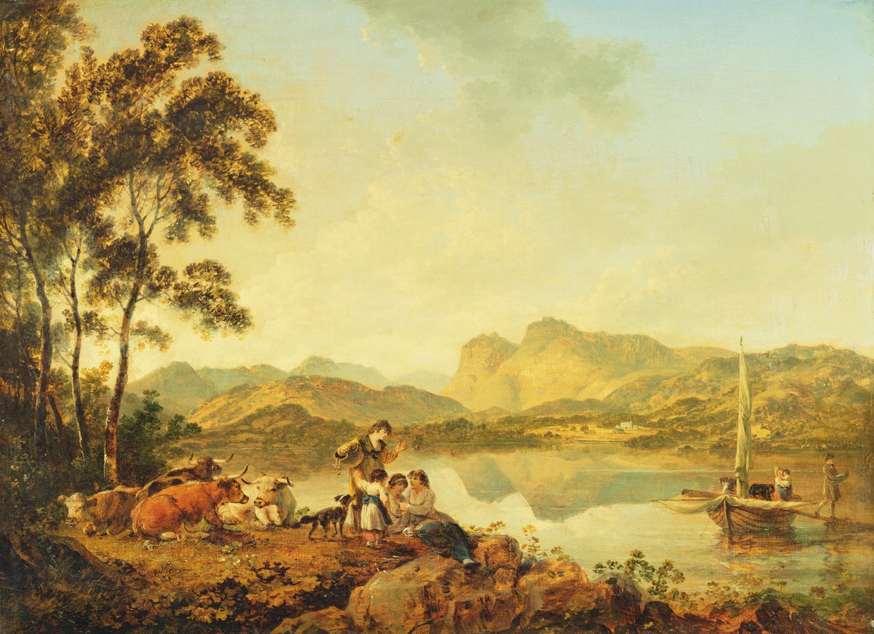Langdale Pikes vanaf Lowood, ca. 1800-06 door Julius Caesar Ibbetson