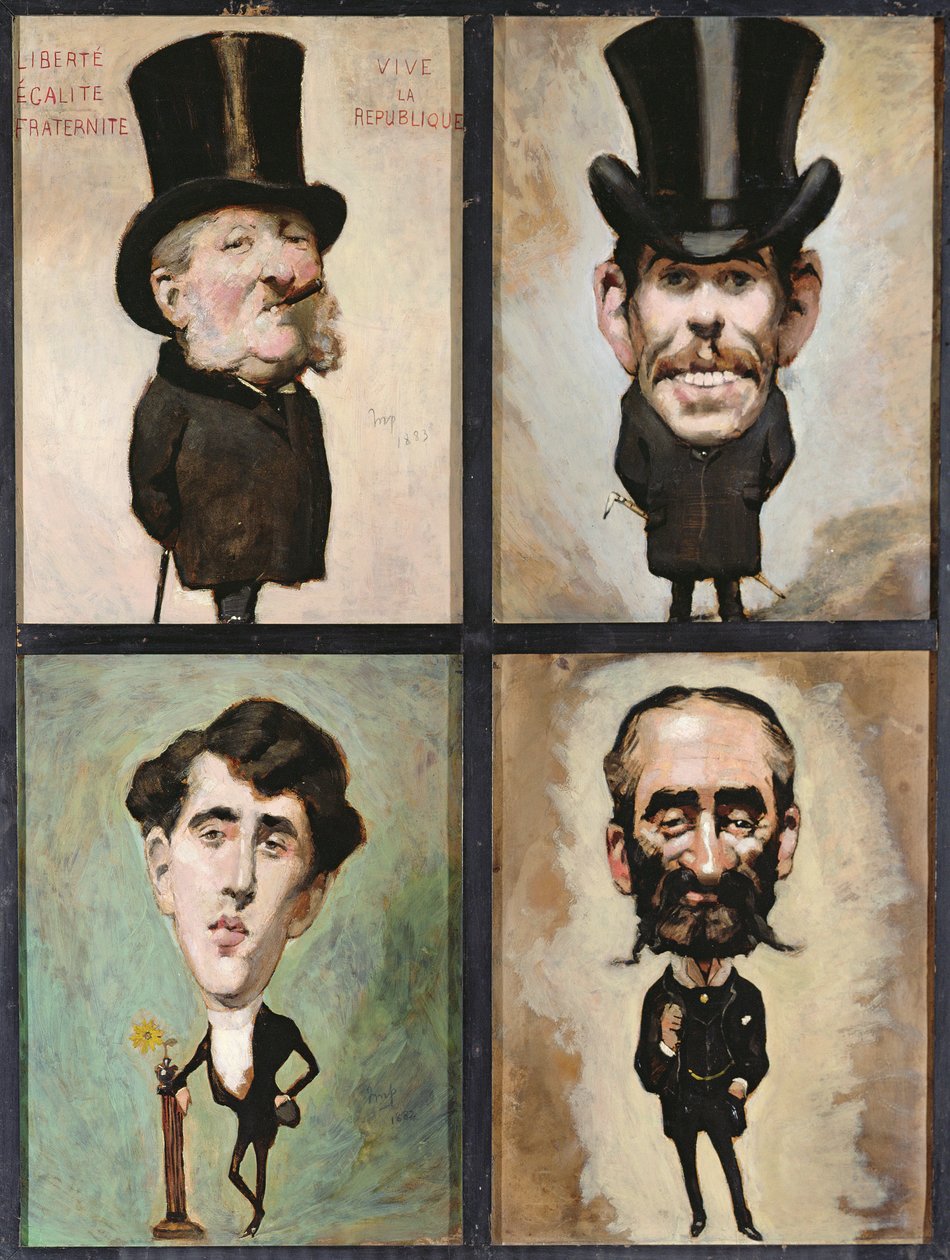 Vier karikaturen, 1882-83 door Julius Mandes Price