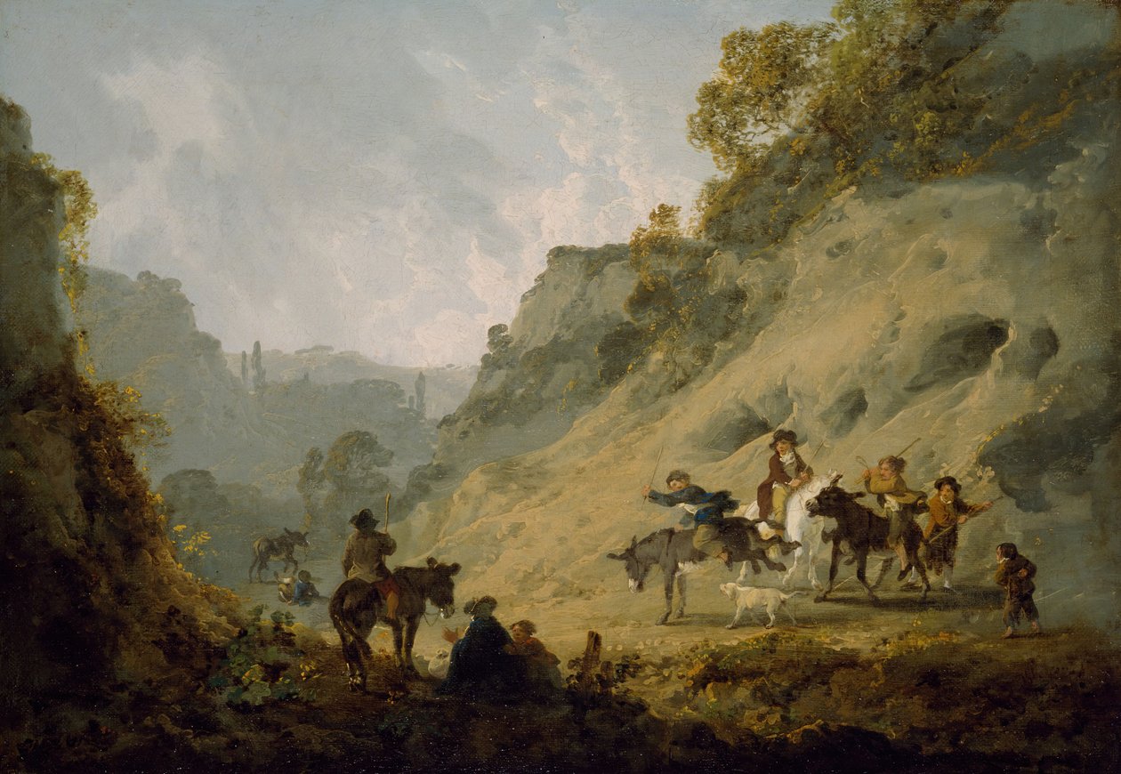 Zigeuners met een ezelrace door Julius Caesar Ibbetson
