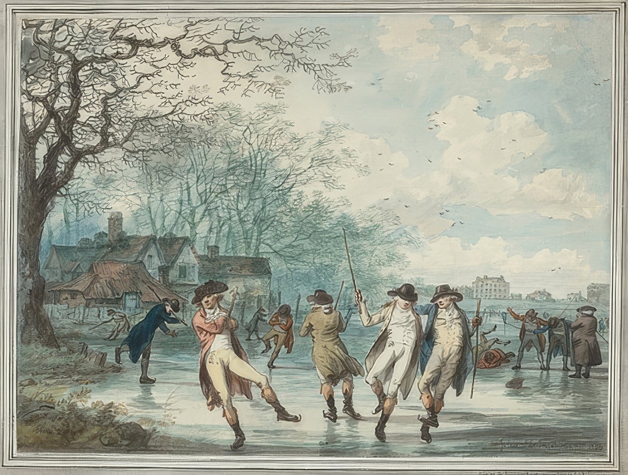 Schaatsers op de Serpentine in Hyde Park door Julius Caesar Ibbetson