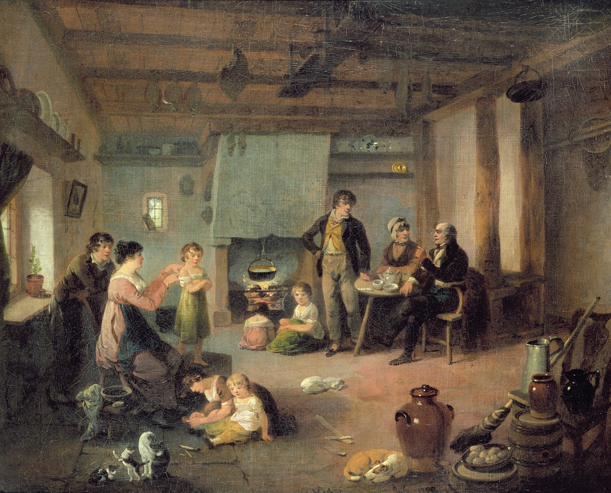 De Familie van de Schilder in Masham door Julius Caesar Ibbetson