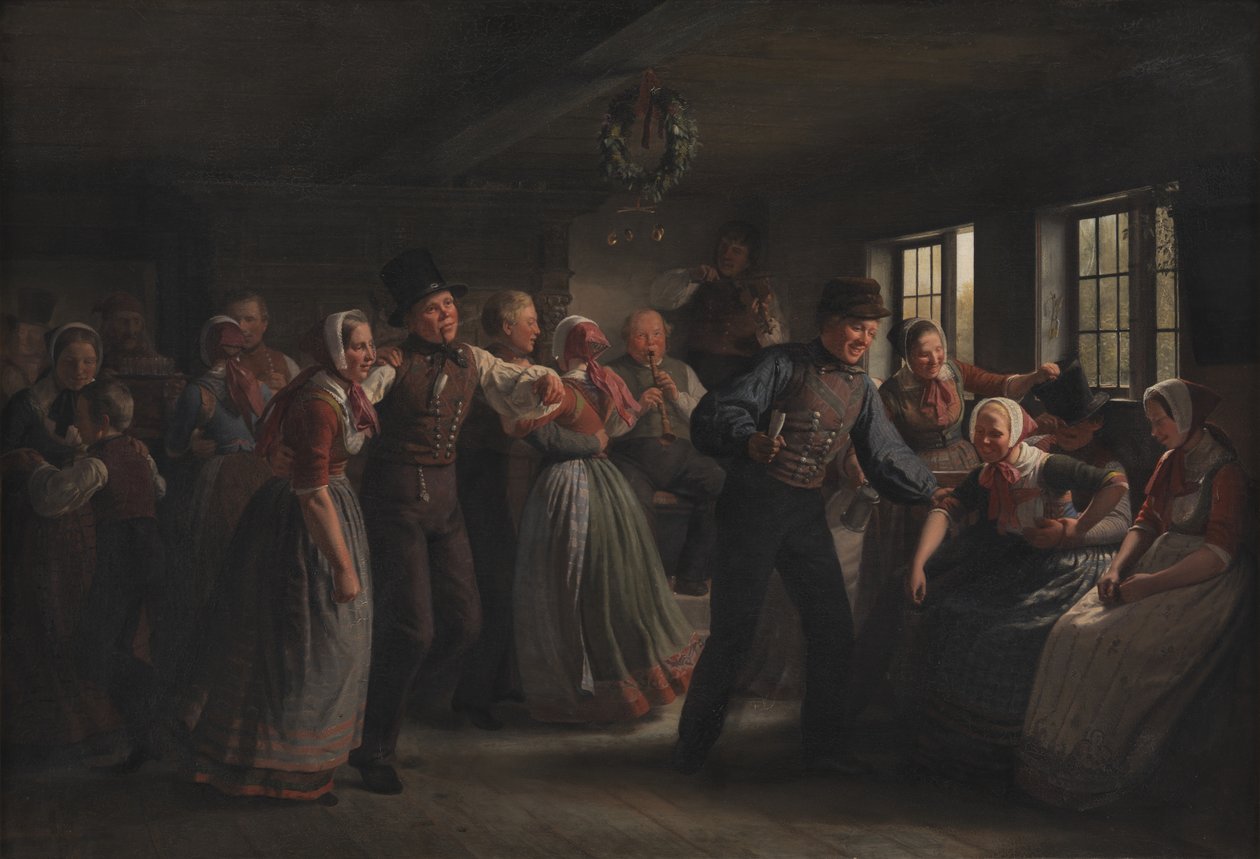 Een volksdans in het Hedebo-district, Seeland door Julius Exner