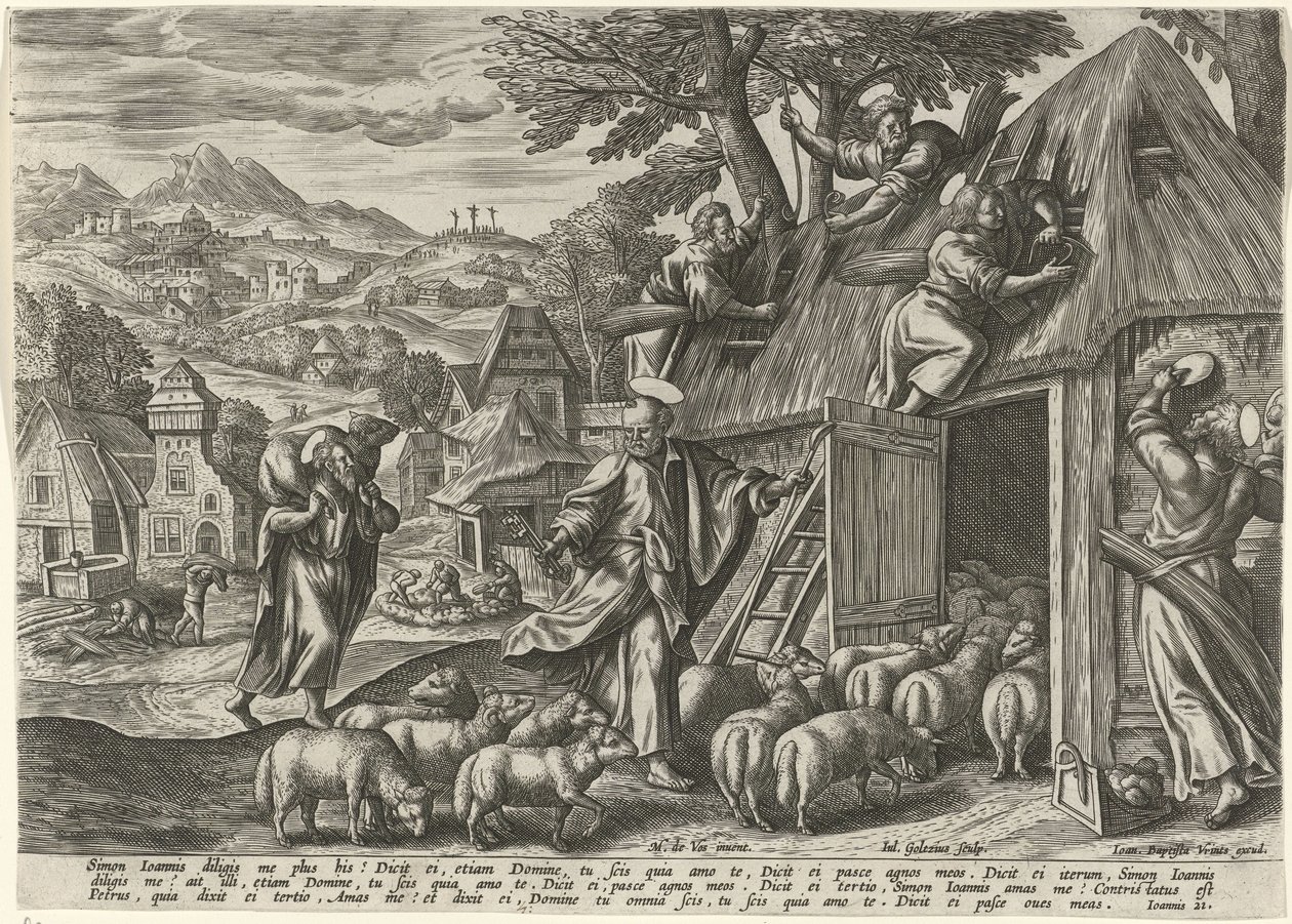 Petrus als goede herder door Julius Goltzius