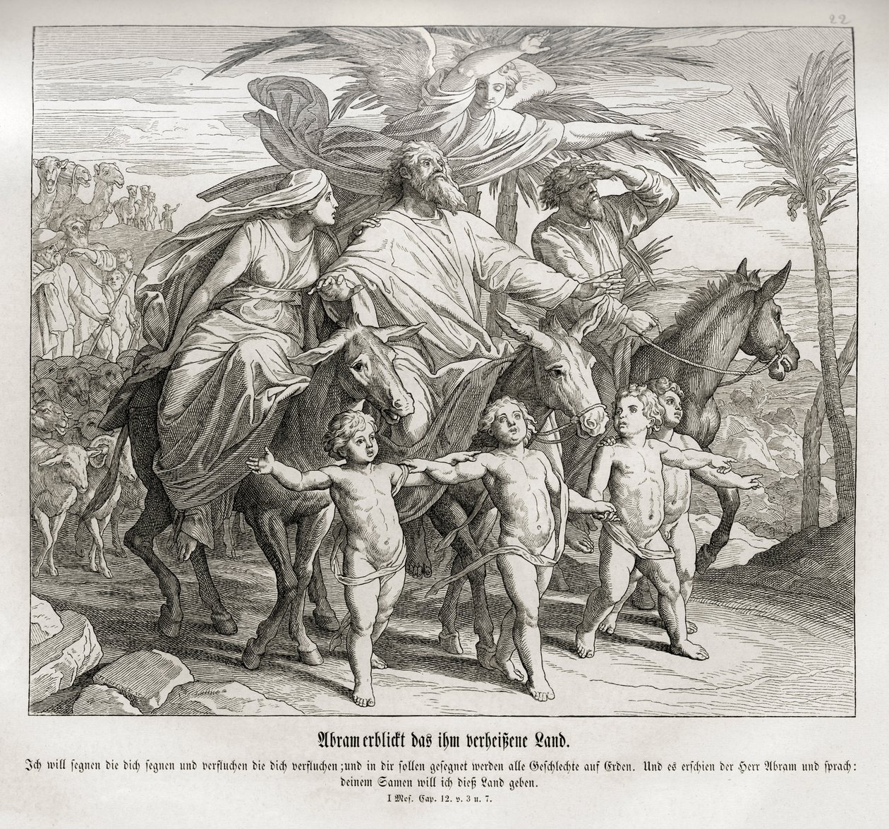 Abraham ziet het beloofde land, Genesis door Julius Schnorr von Carolsfeld