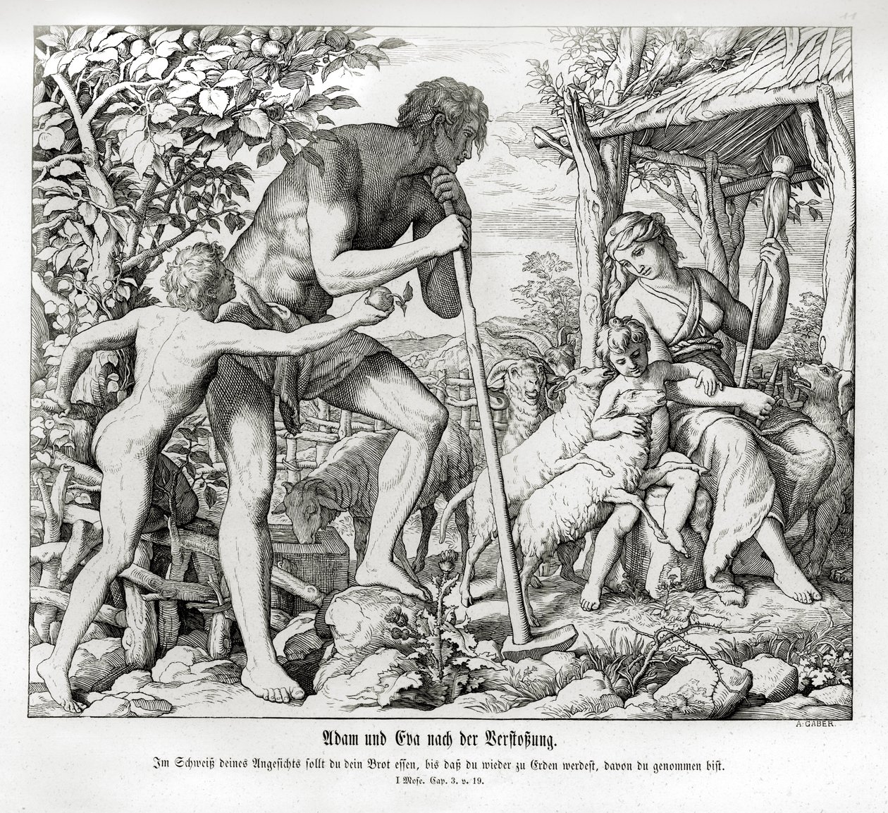 Adam en Eva na hun verbanning uit Eden, Genesis door Julius Schnorr von Carolsfeld