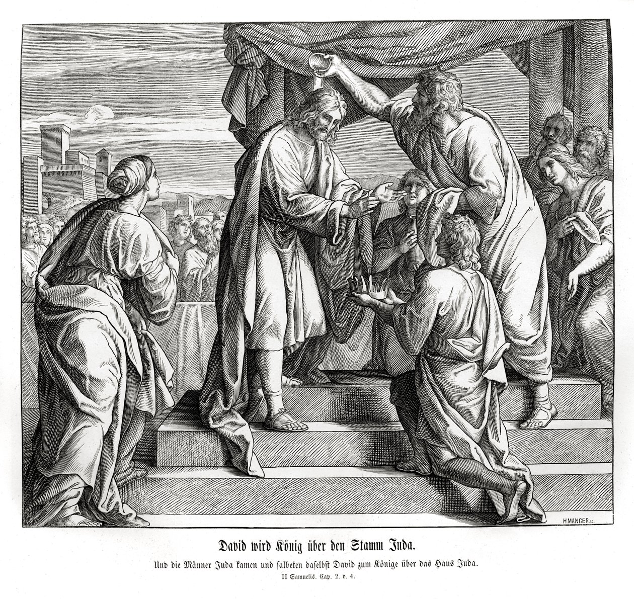 David wordt koning van Juda, 2 Samuel door Julius Schnorr von Carolsfeld