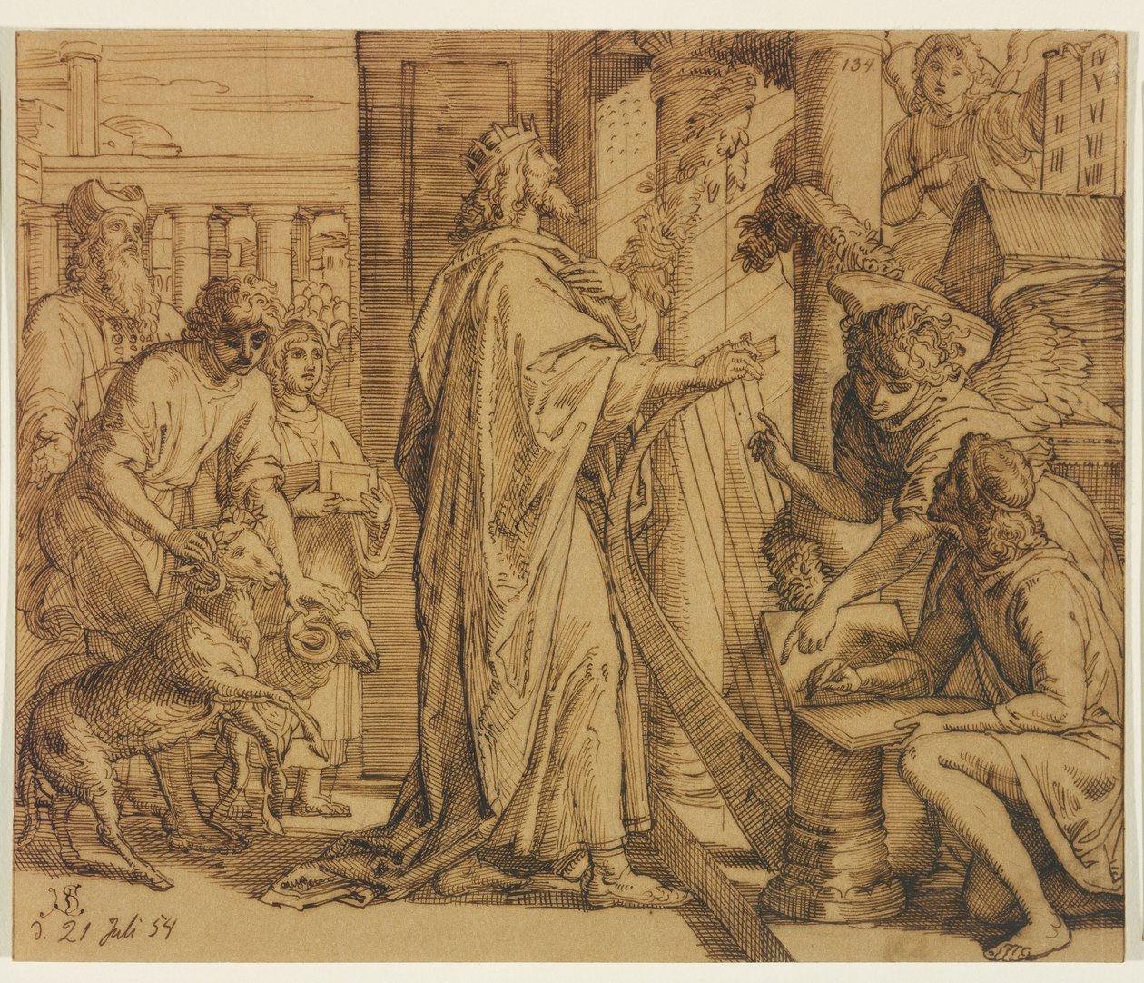 David de psalmist - Aanbidding door Julius Schnorr von Carolsfeld