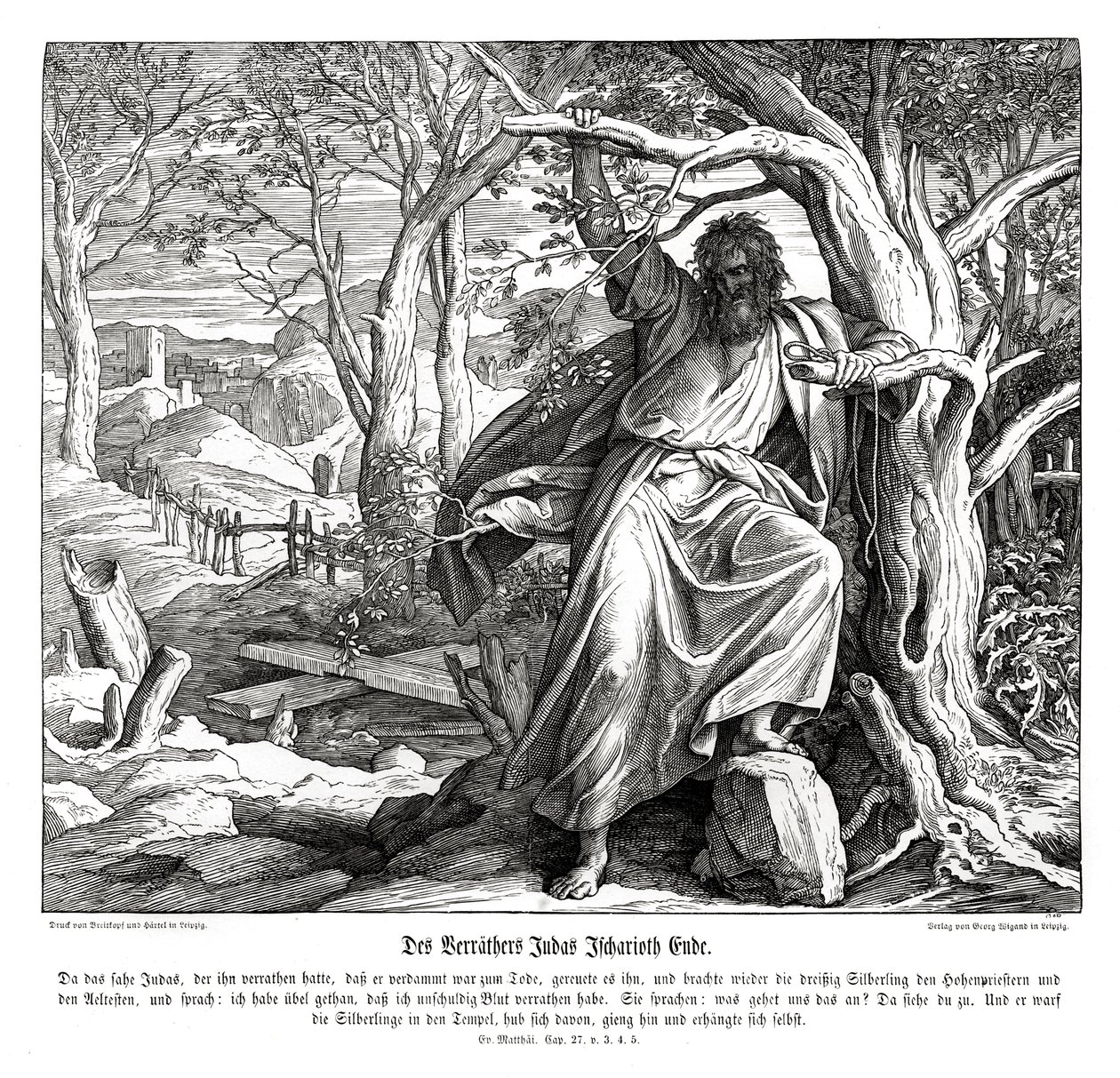 De dood van Judas Iskariot, Evangelie van Matteüs door Julius Schnorr von Carolsfeld