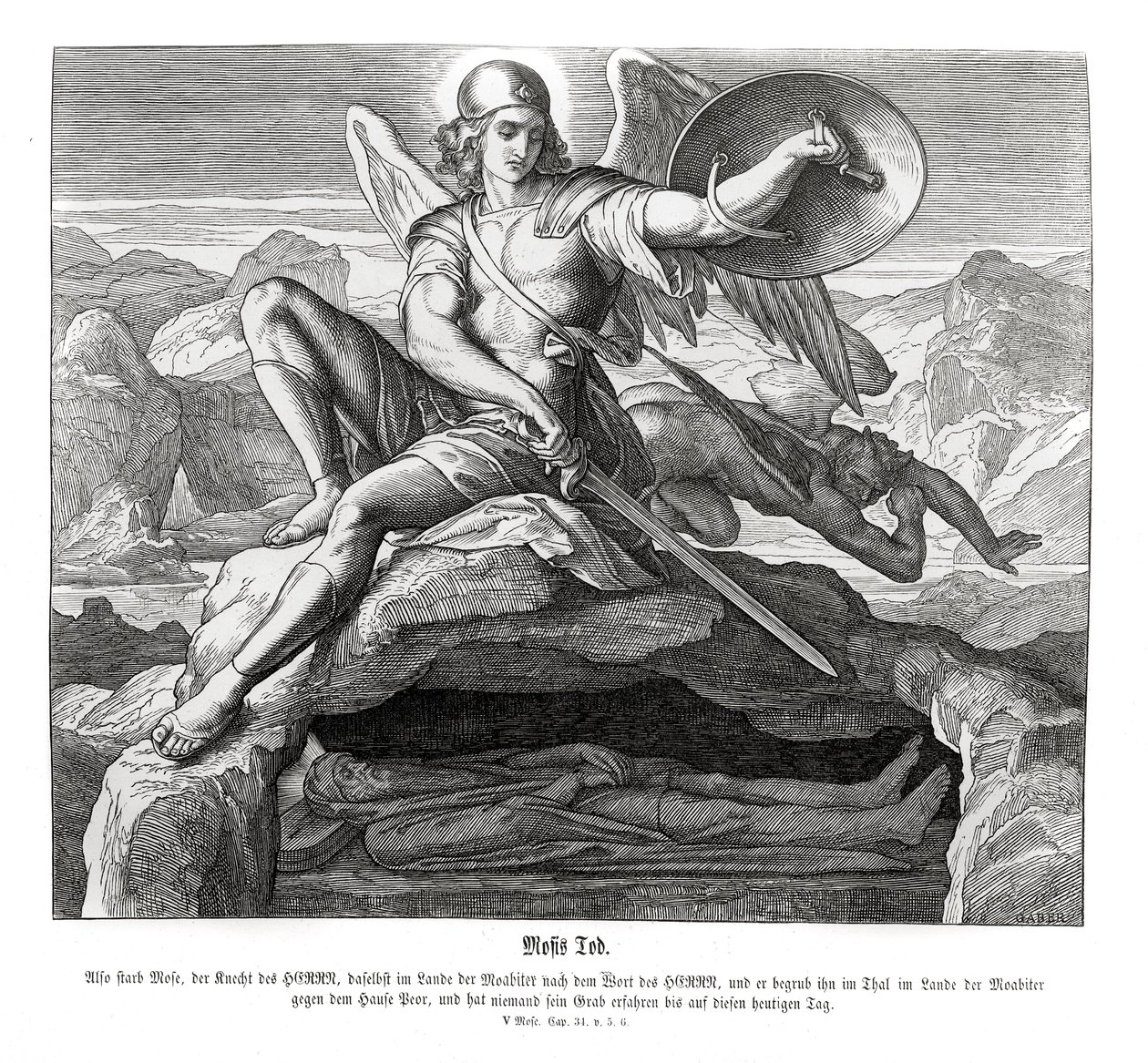 De dood van Mozes, Deuteronomium door Julius Schnorr von Carolsfeld