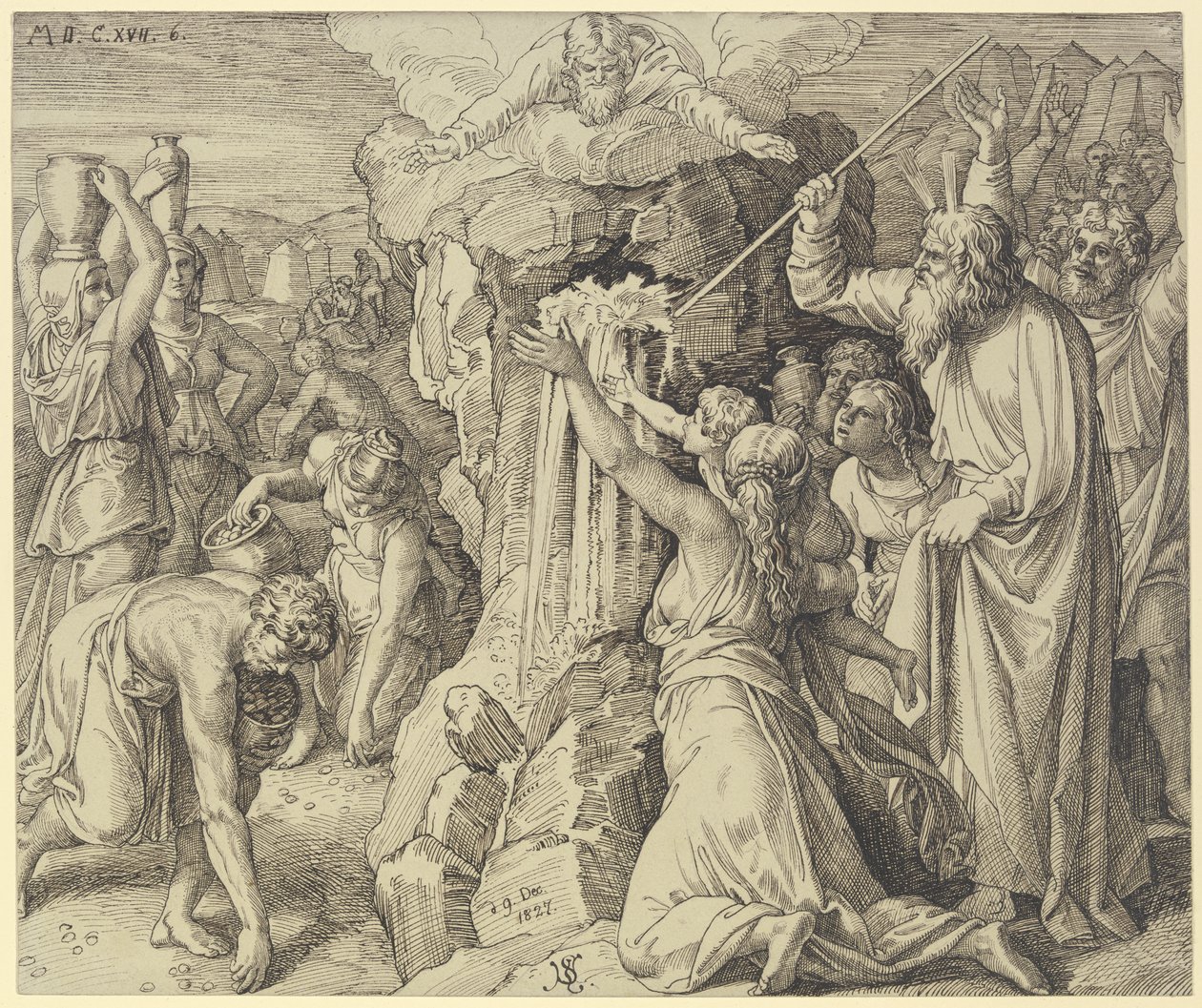 De kinderen van Israël worden in de woestijn gevoed en gelaafd door Julius Schnorr von Carolsfeld
