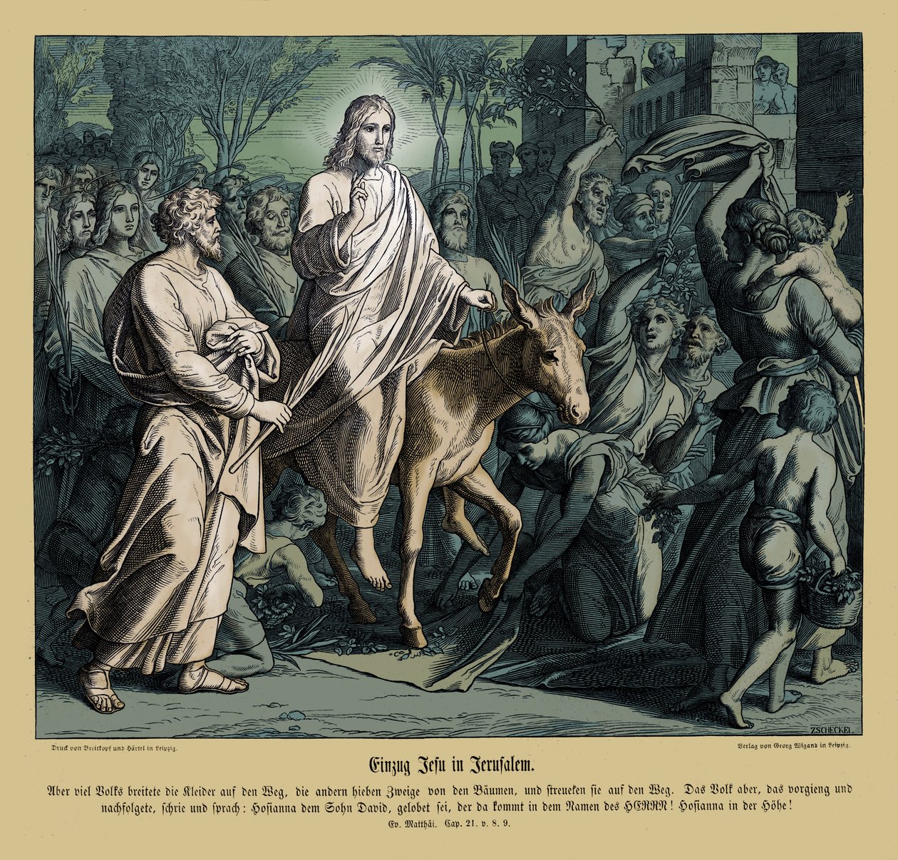 Intocht van Jezus in Jeruzalem, Evangelie van Matteüs door Julius Schnorr von Carolsfeld