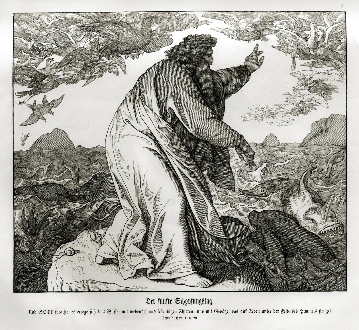 Vijfde dag van de schepping, Genesis door Julius Schnorr von Carolsfeld