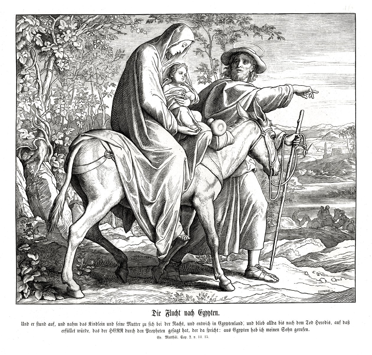 Vlucht naar Egypte, Evangelie van Matteüs door Julius Schnorr von Carolsfeld