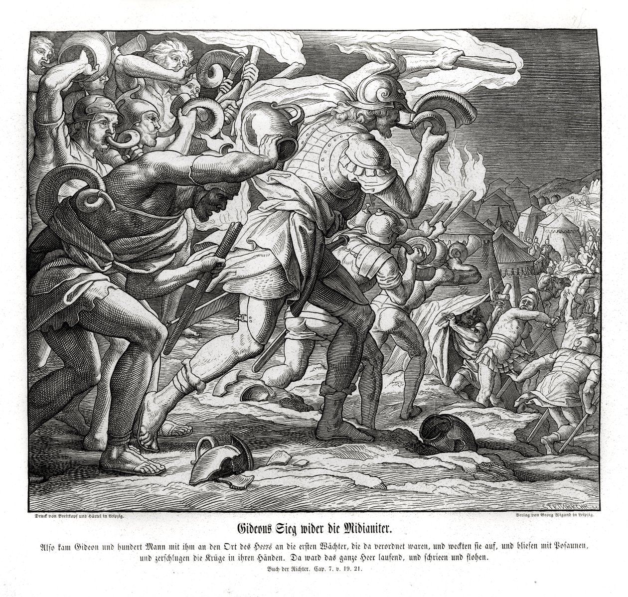 Gideons overwinning op de Midianieten, Rechters door Julius Schnorr von Carolsfeld
