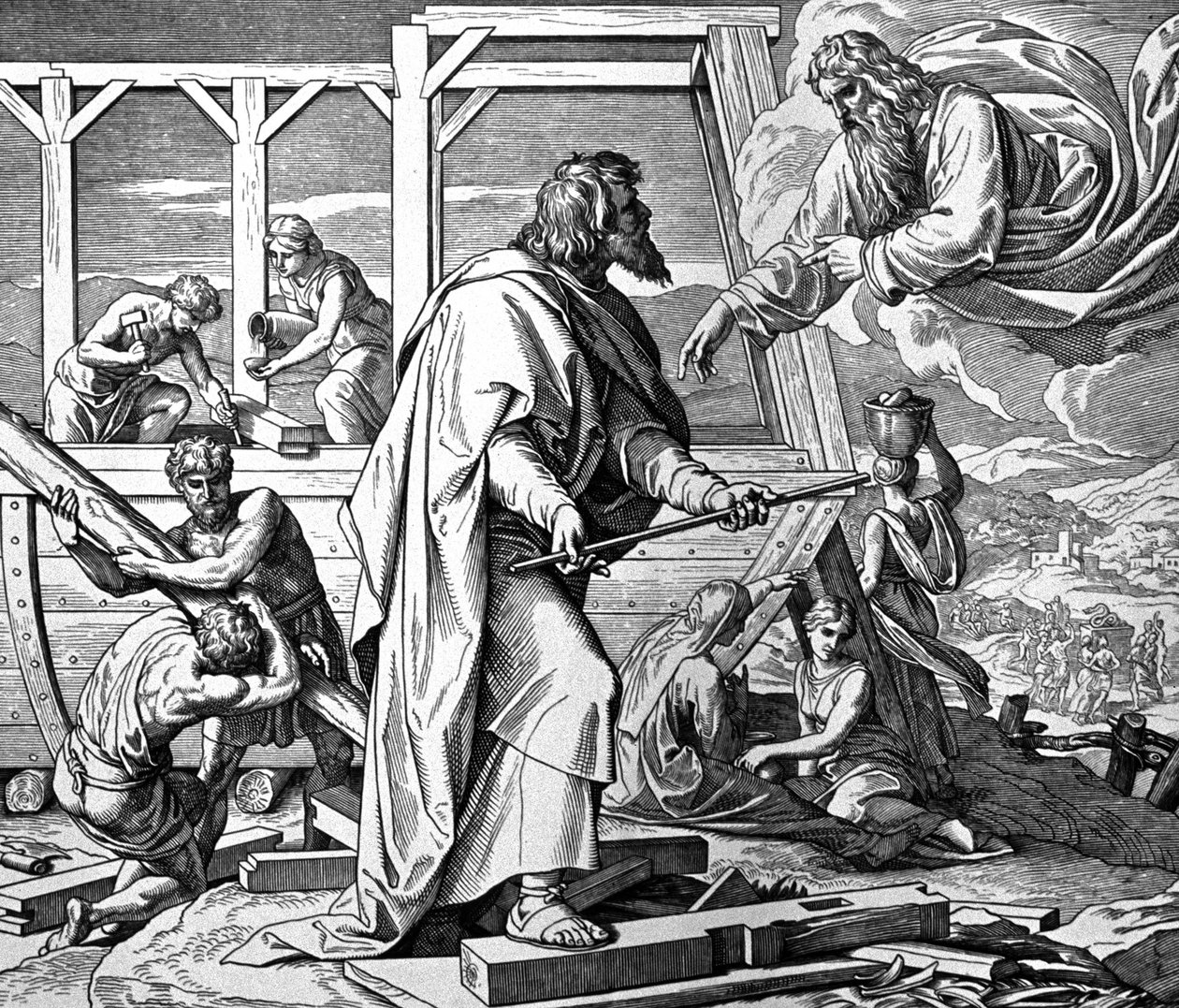 God waarschuwt Noach voor de zondvloed door Julius Schnorr von Carolsfeld