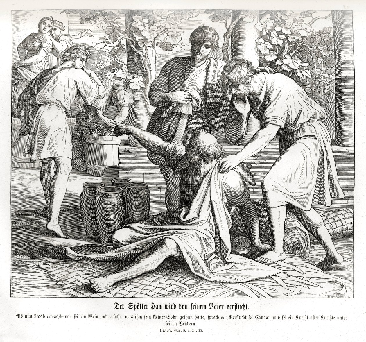 Cham ziet de naaktheid van zijn vader, Genesis door Julius Schnorr von Carolsfeld