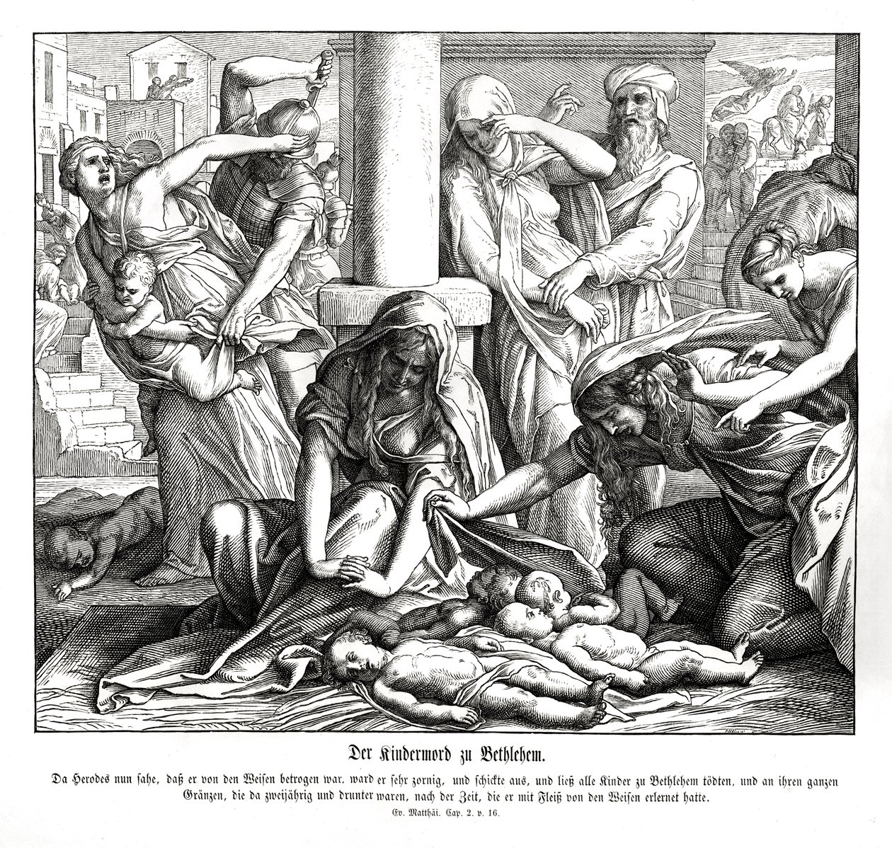 Herodes doodt de kinderen, Evangelie van Matteüs door Julius Schnorr von Carolsfeld