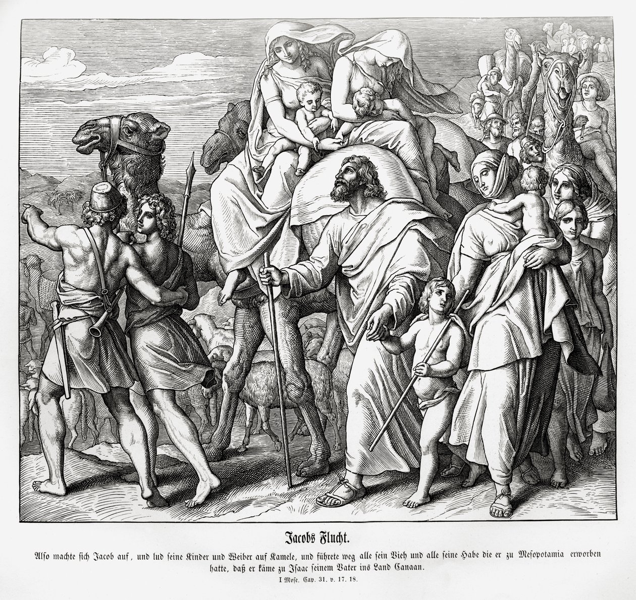 Jakobs vlucht naar Kanaän, Genesis door Julius Schnorr von Carolsfeld