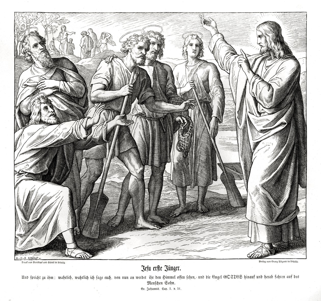 Jezus en Nathanaël, Evangelie van Johannes door Julius Schnorr von Carolsfeld