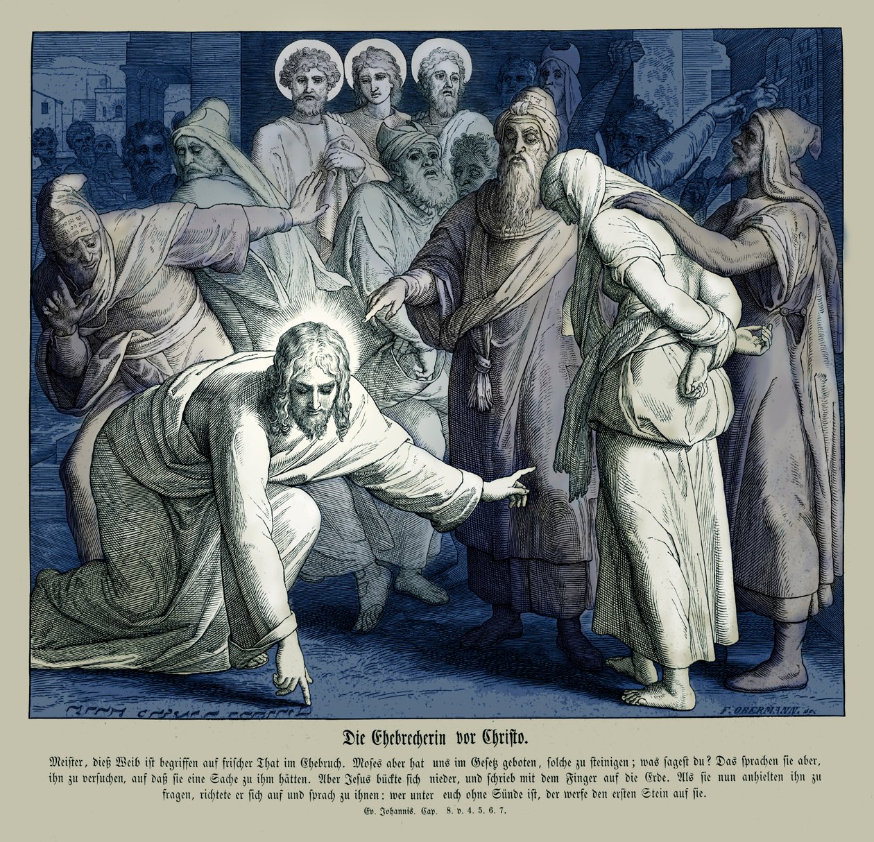 Jezus en de overspelige vrouw, Evangelie van Johannes door Julius Schnorr von Carolsfeld