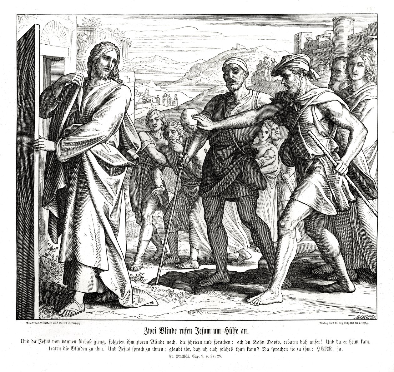 Jezus en de blinden, Evangelie van Matteüs door Julius Schnorr von Carolsfeld