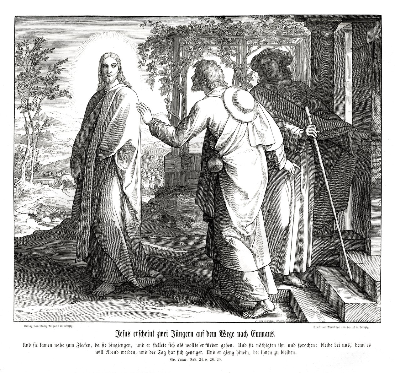 Jezus verschijnt aan twee discipelen, Evangelie van Lucas door Julius Schnorr von Carolsfeld