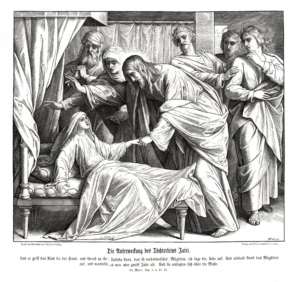 Jezus wekt het meisje op, Evangelie van Marcus door Julius Schnorr von Carolsfeld