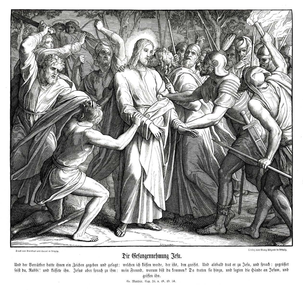 Het verraad van Jezus, Evangelie van Matteüs door Julius Schnorr von Carolsfeld