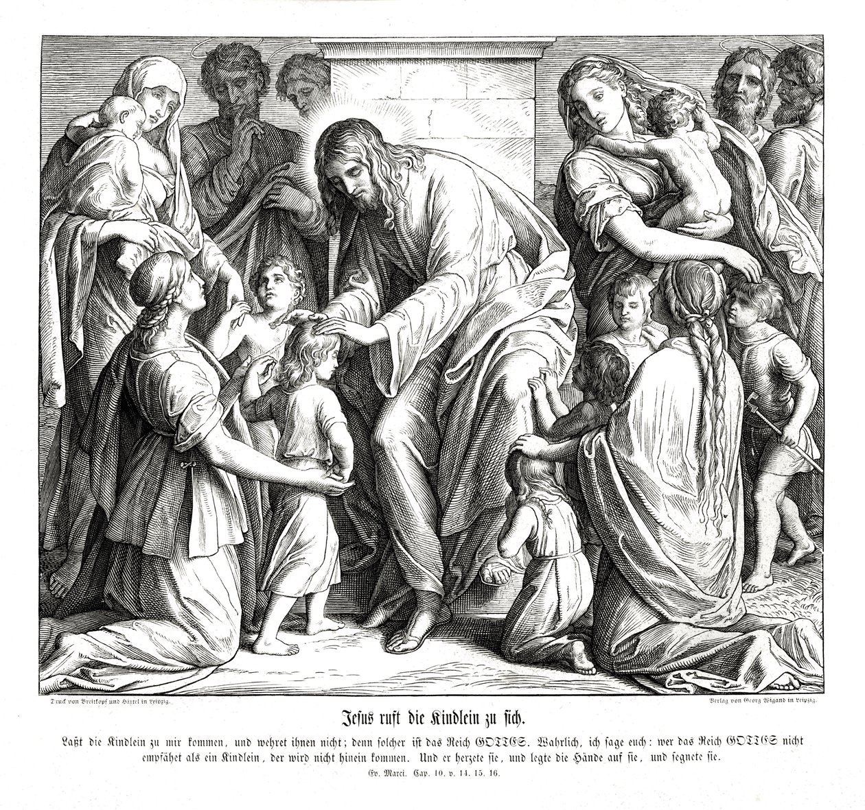 Jezus roept de kinderen bij zich, Evangelie van Marcus door Julius Schnorr von Carolsfeld