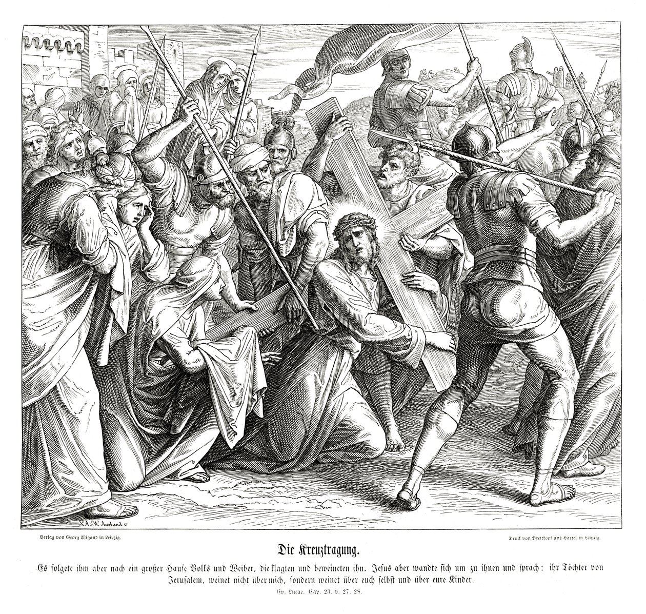 Jezus draagt het kruis, Evangelie van Lucas door Julius Schnorr von Carolsfeld