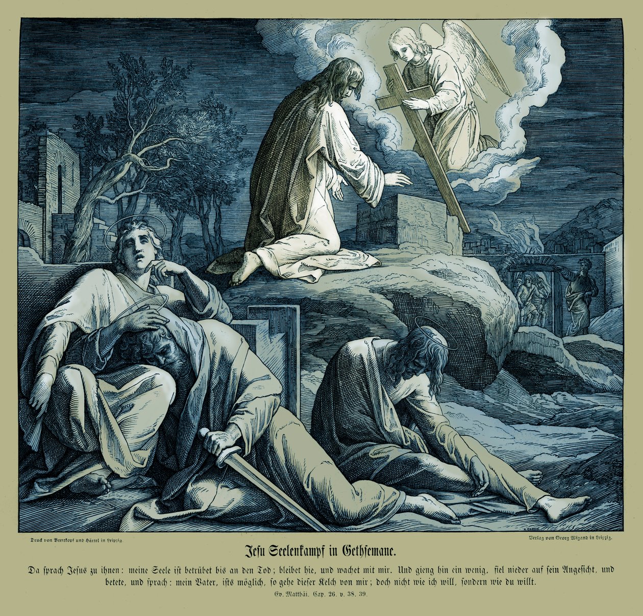 Jezus in de tuin van Getsemane, Evangelie van Matteüs door Julius Schnorr von Carolsfeld