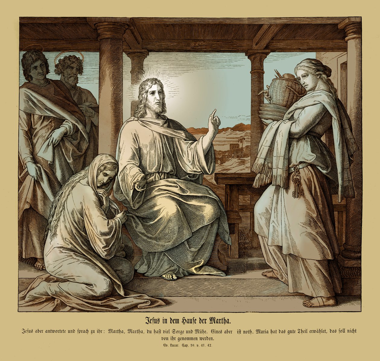 Jezus in het huis van Martha, Evangelie van Lucas door Julius Schnorr von Carolsfeld