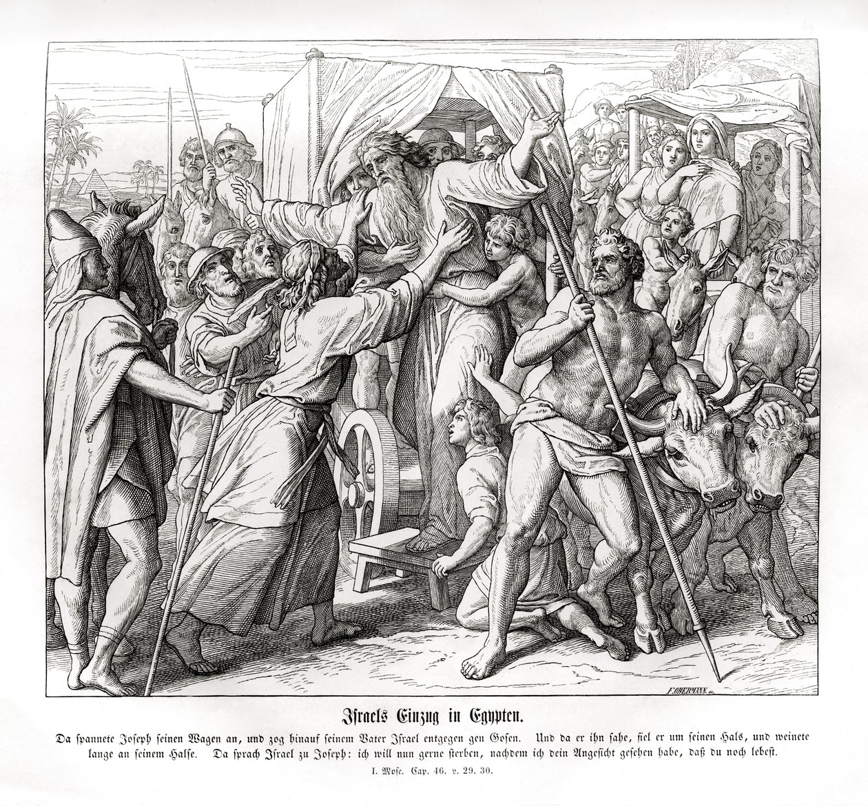 Jozefs vader arriveert in Egypte, Genesis door Julius Schnorr von Carolsfeld