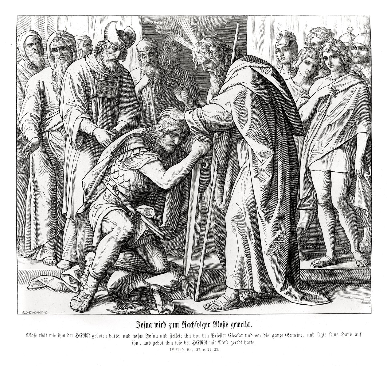 Jozua wordt aangesteld als opvolger van Mozes, Numeri door Julius Schnorr von Carolsfeld