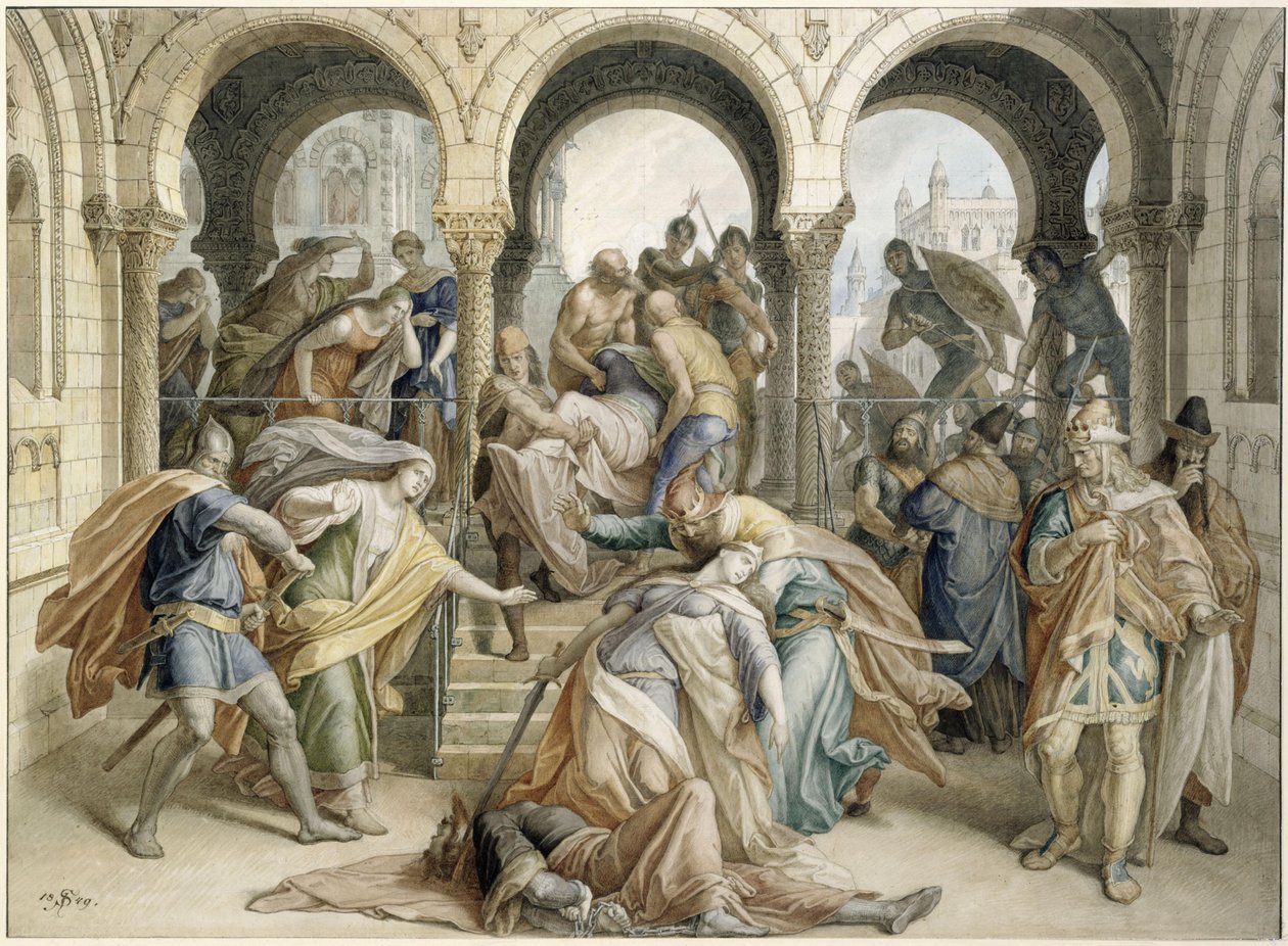 Kriemhilds dood door Julius Schnorr von Carolsfeld