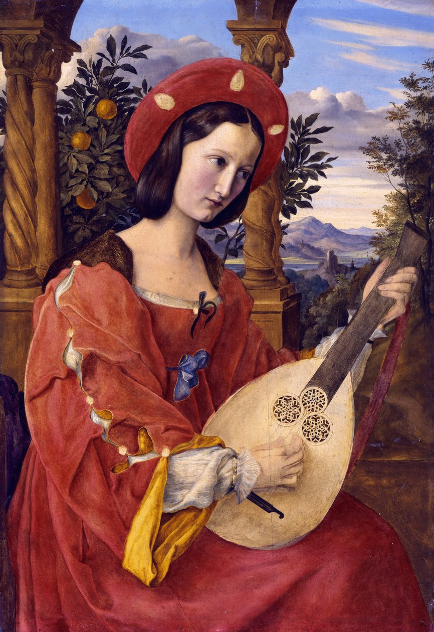 Luitspeleres (mevrouw von Quandt) door Julius Schnorr von Carolsfeld