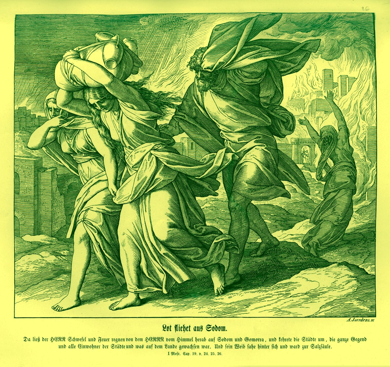 Lot en zijn familie vluchten uit Sodom, Genesis door Julius Schnorr von Carolsfeld
