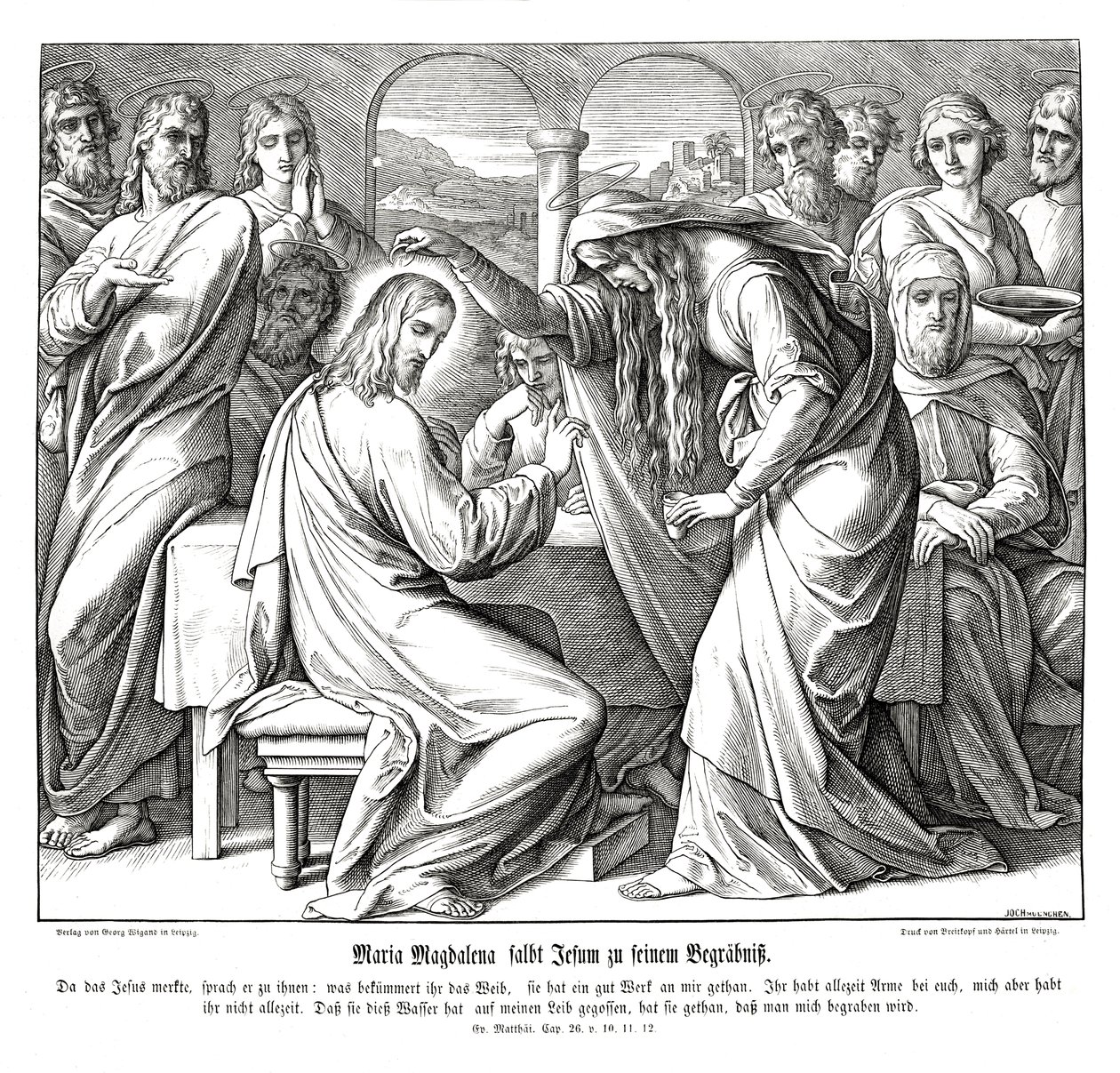 Maria Magdalena zalft Jezus, Evangelie van Matteüs door Julius Schnorr von Carolsfeld
