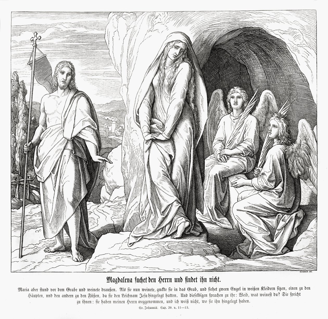 Maria Magdalena bij het graf van Jezus, Evangelie van Johannes door Julius Schnorr von Carolsfeld