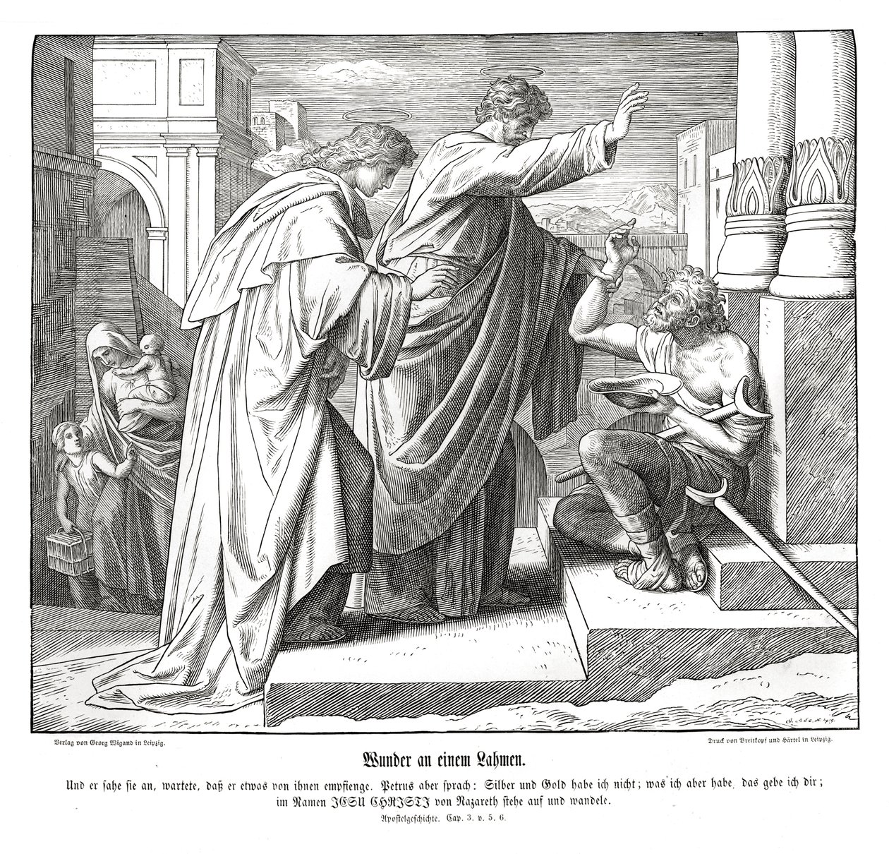 Wonder van de lamme man, Handelingen van de Apostelen door Julius Schnorr von Carolsfeld