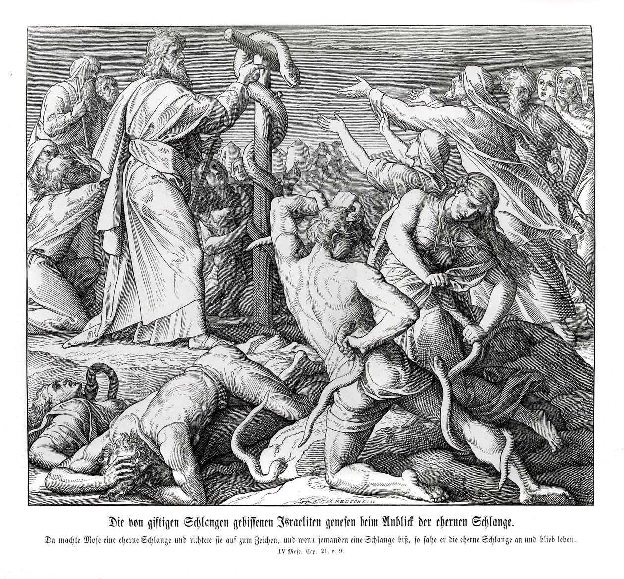 Mozes en de koperen slang, Numeri door Julius Schnorr von Carolsfeld